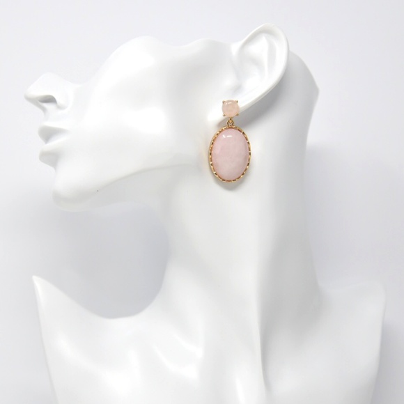 NEW Genuine Rose Quartz Double-Drop Earrings - Picture 3 of 3